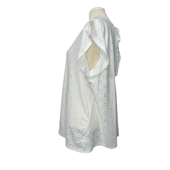 BloomChic V Neck Eyelet Cutout Flutter Cap Sleeve Blouse Sz 18-20 (2XL) White - Picture 3 of 9